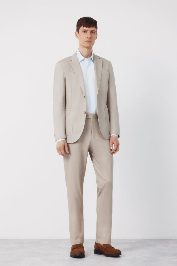 Cortefiel Pantal&oacute;n traje coordinado mezcla lino Beige