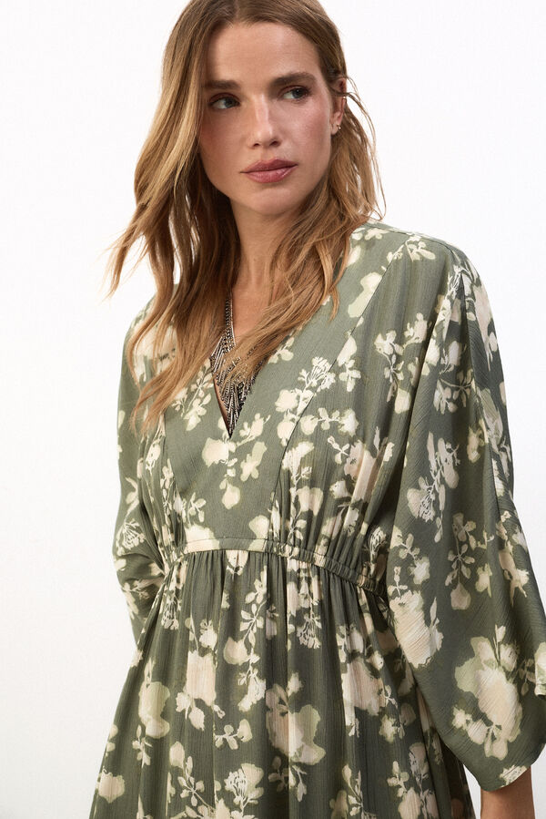 Slowlove Vestido estampado combinado Kaki