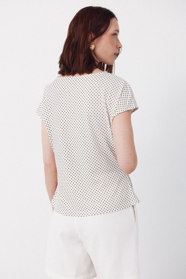 Cortefiel Top de manga corta con pliegues Estampado blanco