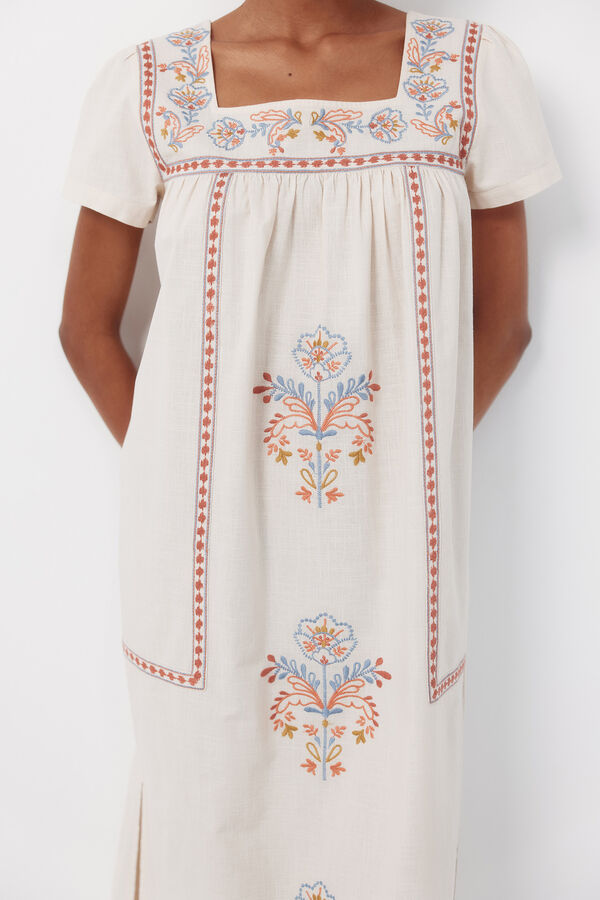 Cortefiel Vestido con bordados florales Multicolor