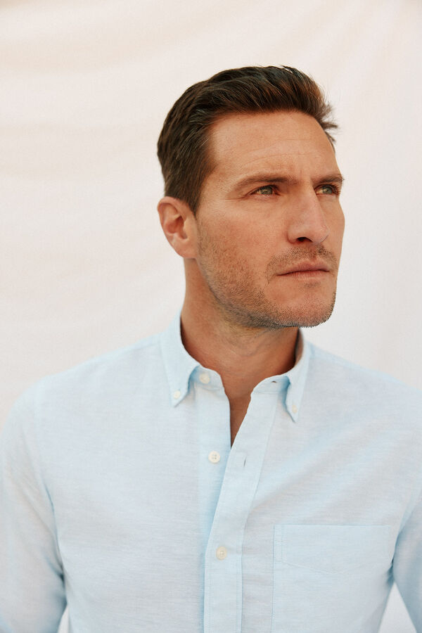 Cortefiel Camisa lino algod&oacute;n liso Azul