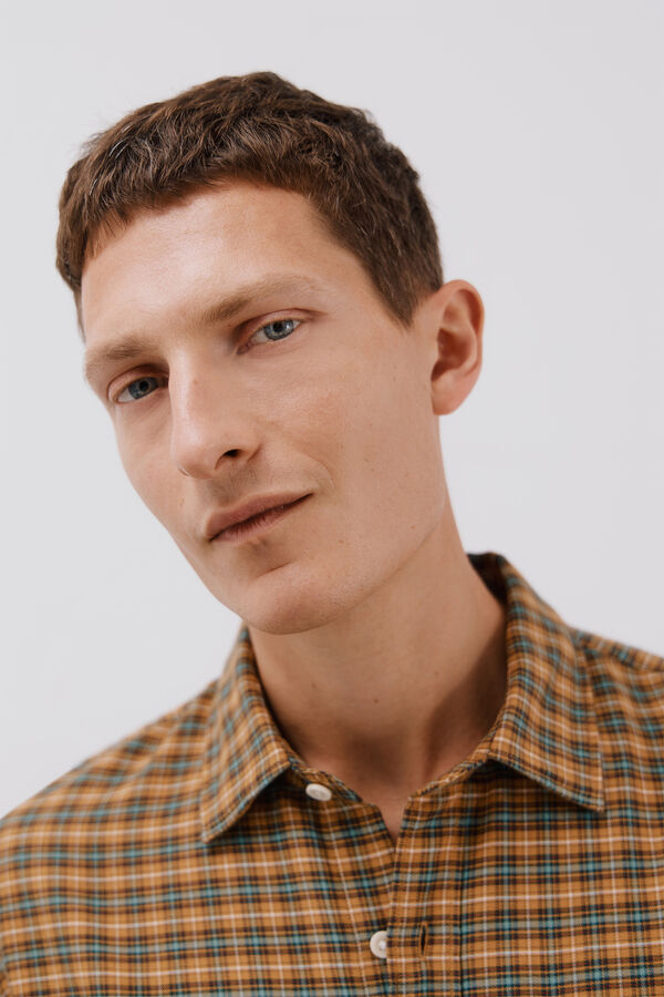 Cortefiel Camisa de cuadros Tencel Estampado amarillo