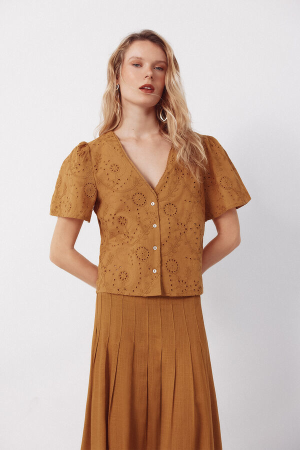 Cortefiel Blusa con bordados Amarillo