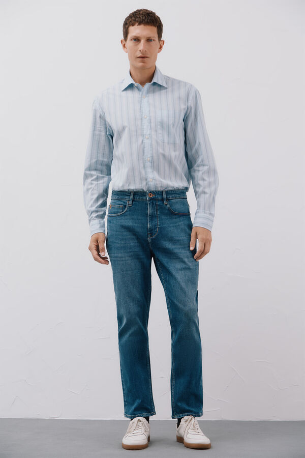 Cortefiel Camisa de popel&iacute;n a rayas Azul