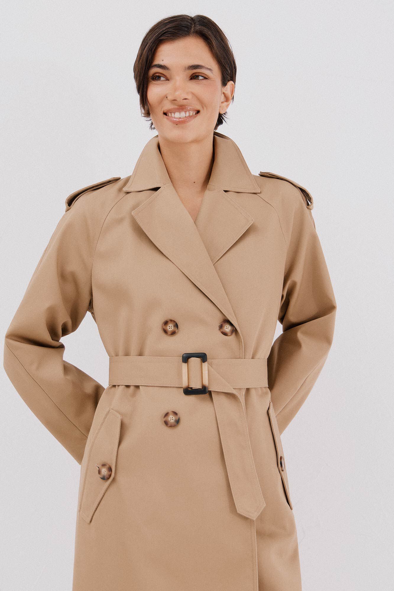 Cortefiel Gabardina larga con tejido gabardina