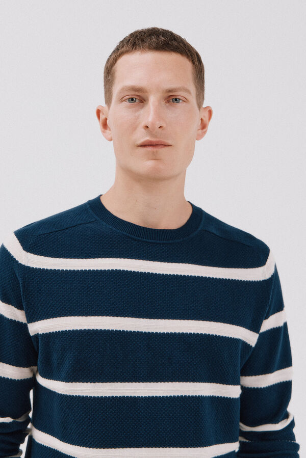 Cortefiel Su&eacute;ter de punto fino a rayas cuello redondo Azul marino