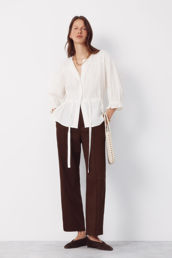 Cortefiel Blusa con cord&oacute;n Marfil