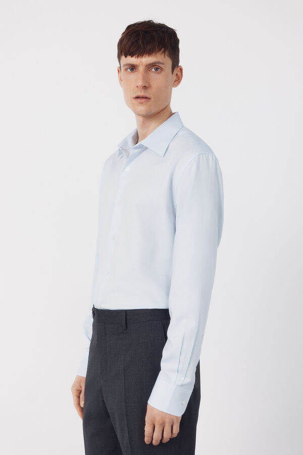 Cortefiel Camisa vestir estructura algod&oacute;n tencel Azul
