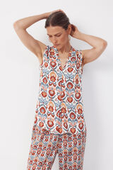 Cortefiel Blusa fluida con pliegues Estampado rojo