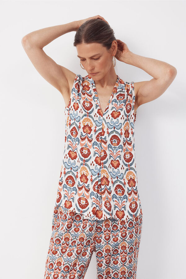 Cortefiel Blusa fluida con pliegues Estampado rojo