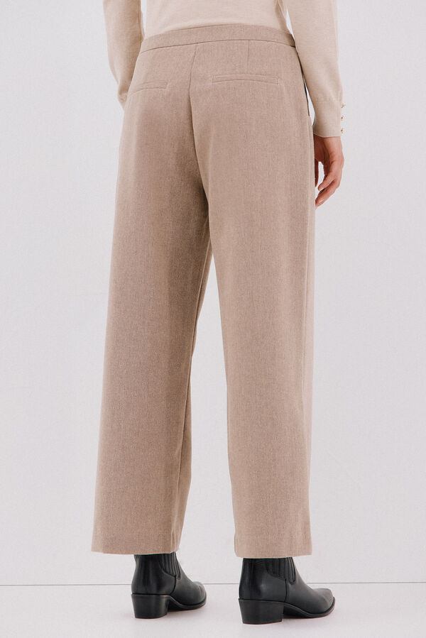 Cortefiel Pantal&oacute;n crop ancho para mujer Beige