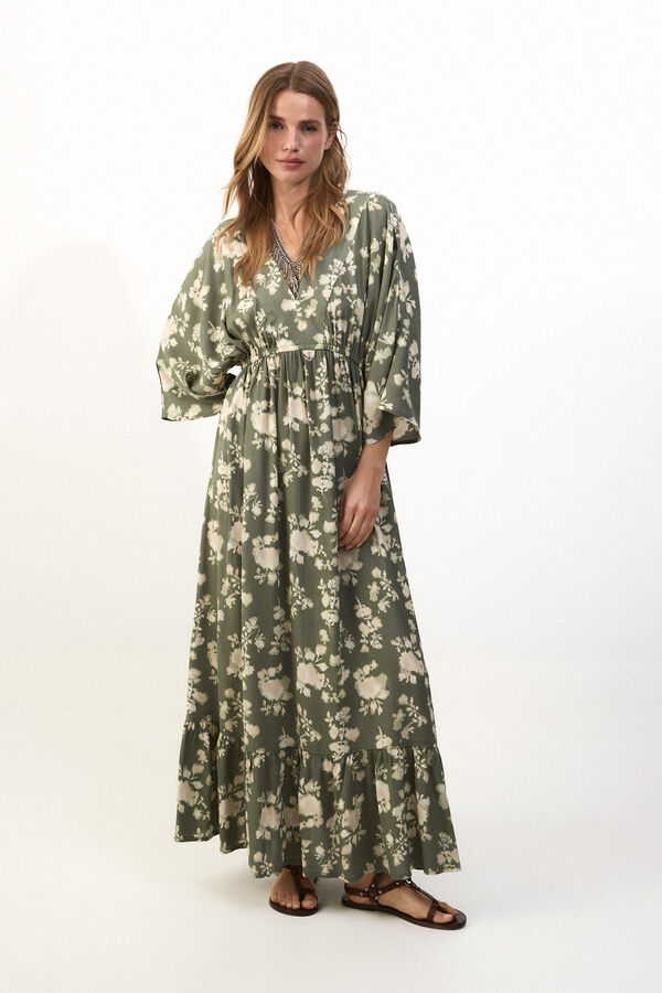 Slowlove Vestido estampado combinado Kaki