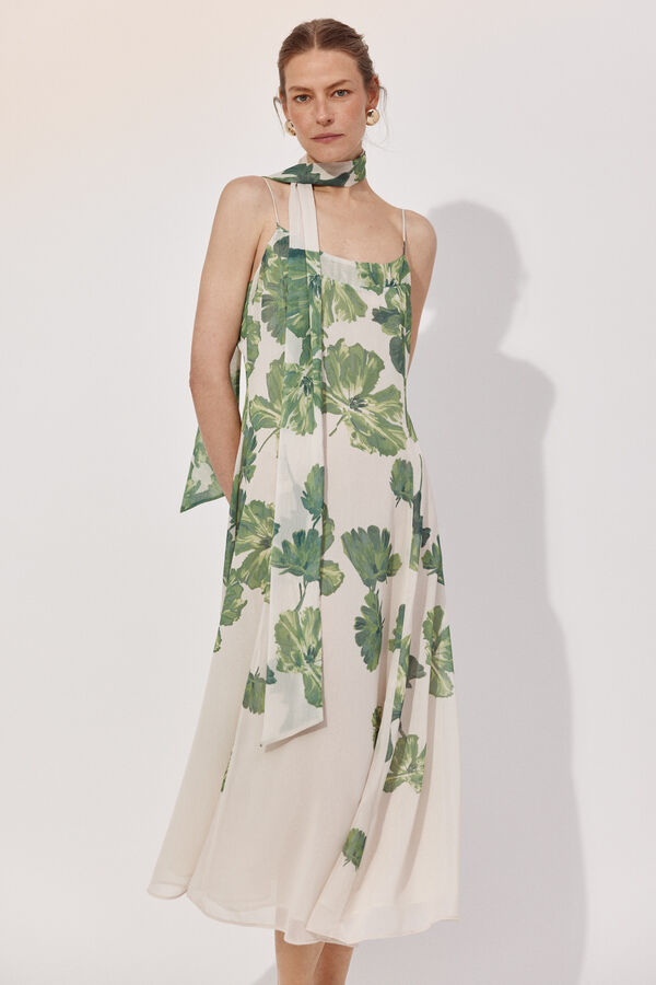 Cortefiel Vestido largo estampado posicional Estampado blanco