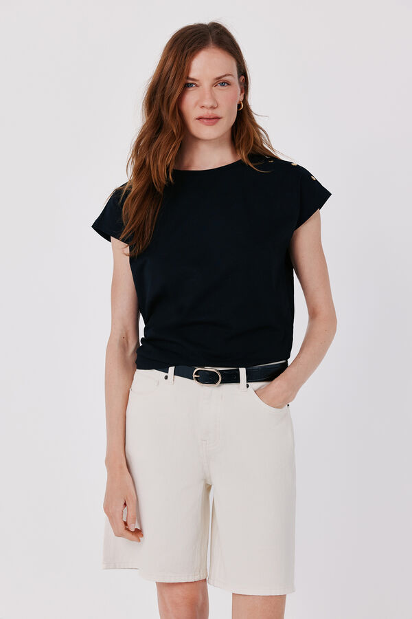 Cortefiel Playera b&aacute;sica con botones dorados Negro