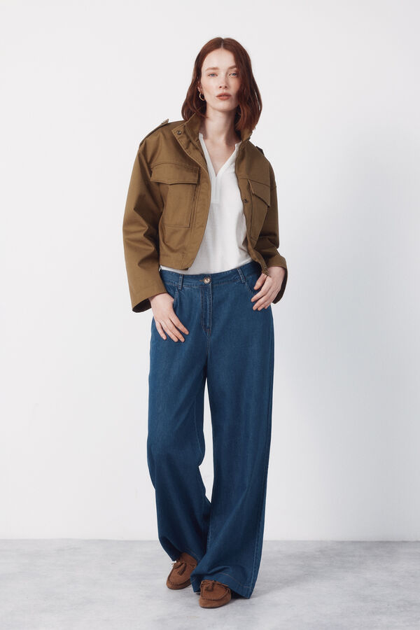 Cortefiel Playera de manga con volante Blanco