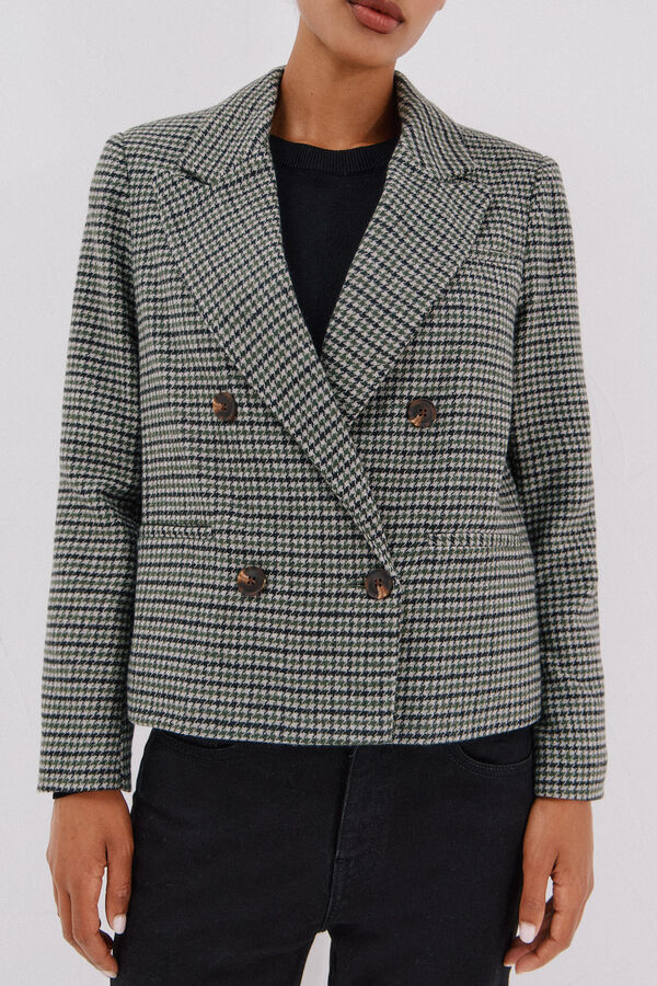 Cortefiel Blazer corta Estampado verde