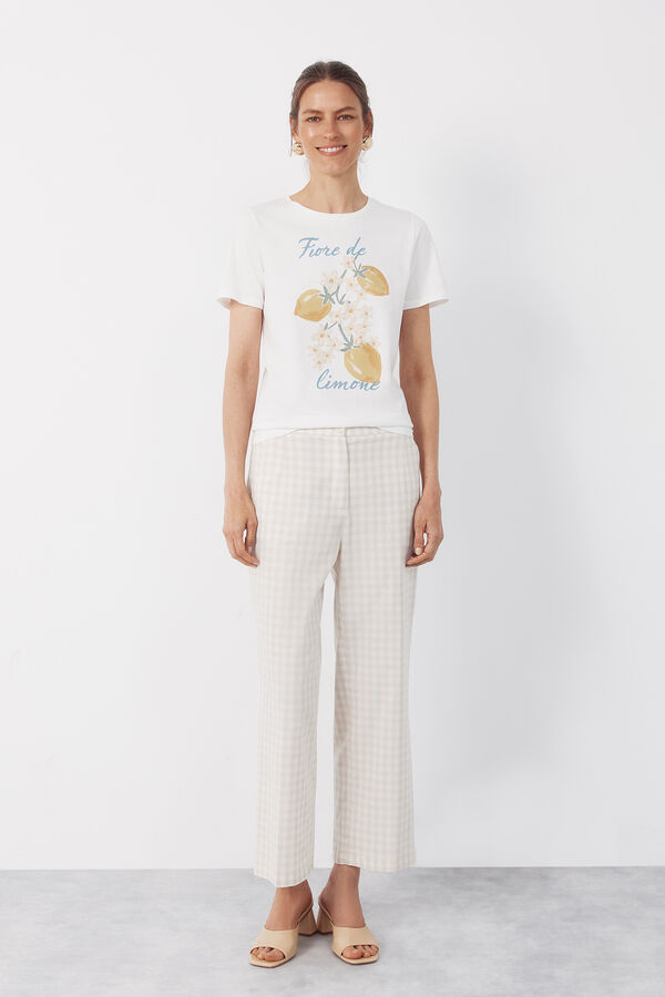 Cortefiel Pantal&oacute;n de estampado vichy Estampado blanco