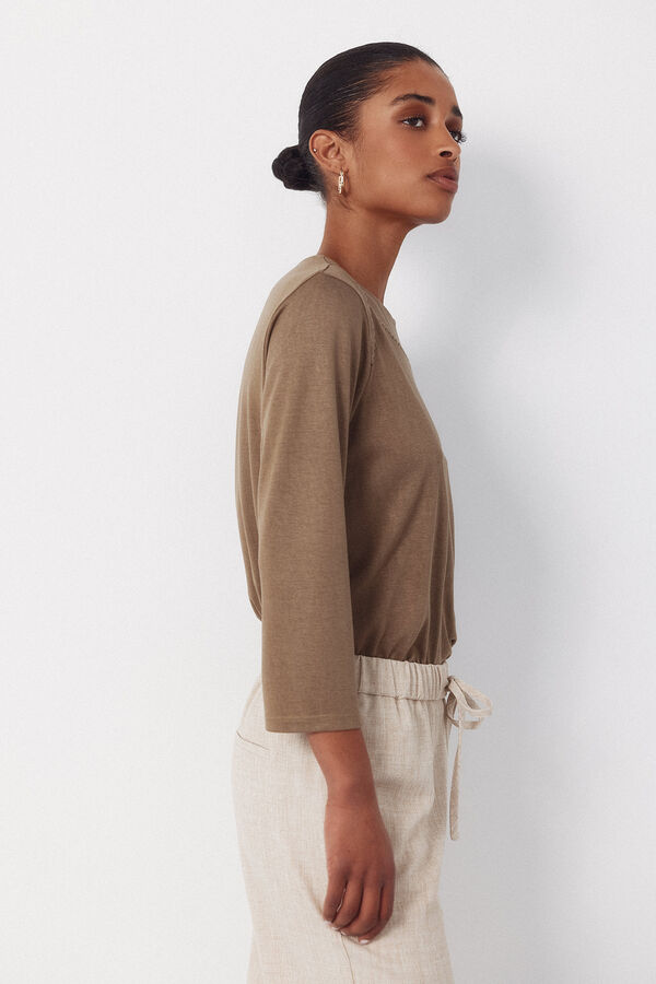 Cortefiel Playera con detalle de vainicas Kaki