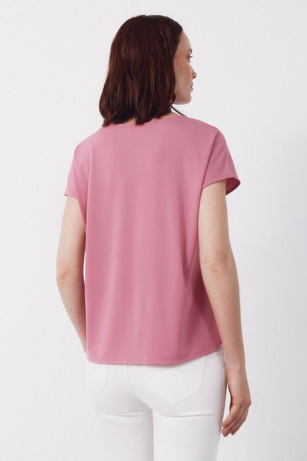 Cortefiel Playera con botones y escote en pico Rosa