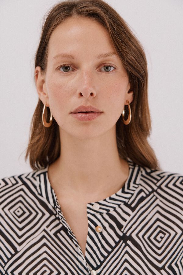 Cortefiel Blusa de cuello redondo Estampado blanco