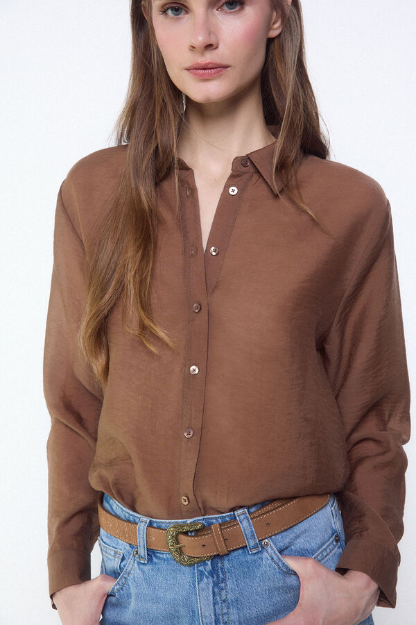 Slowlove Camisa de organza Marr&oacute;n