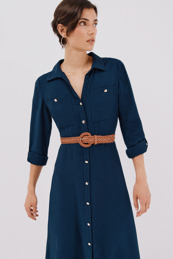 Cortefiel Vestido camisero con cintur&oacute;n Azul marino