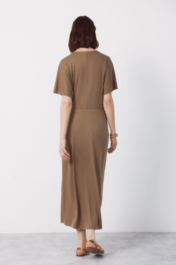 Cortefiel Vestido largo con nudo Kaki