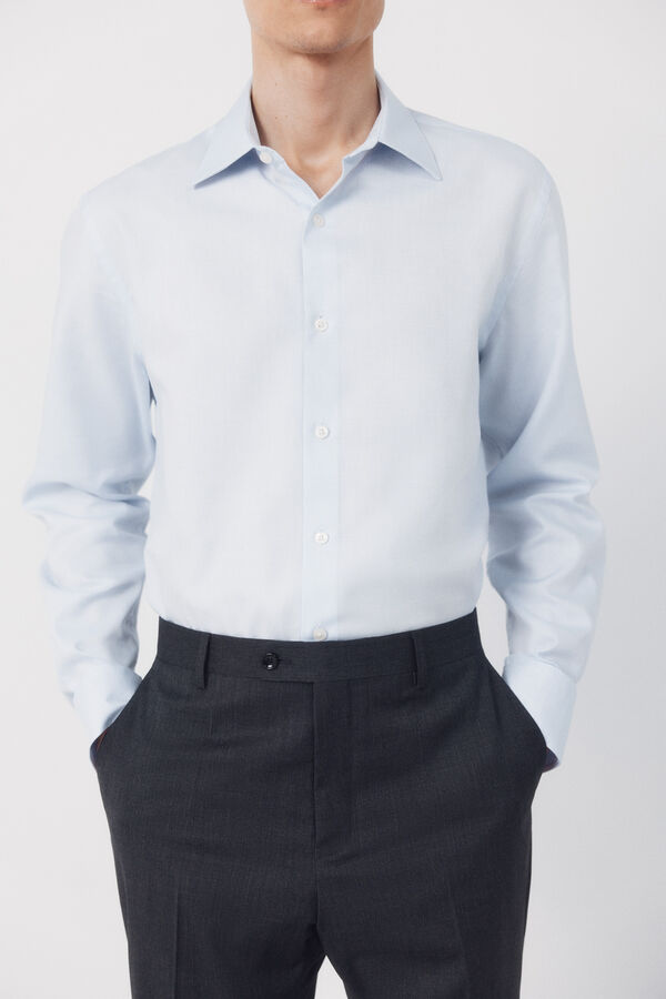 Cortefiel Camisa vestir estructura algod&oacute;n tencel Azul