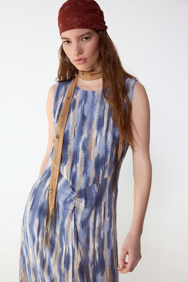 Slowlove Vestido estampado con frunce Estampado azul