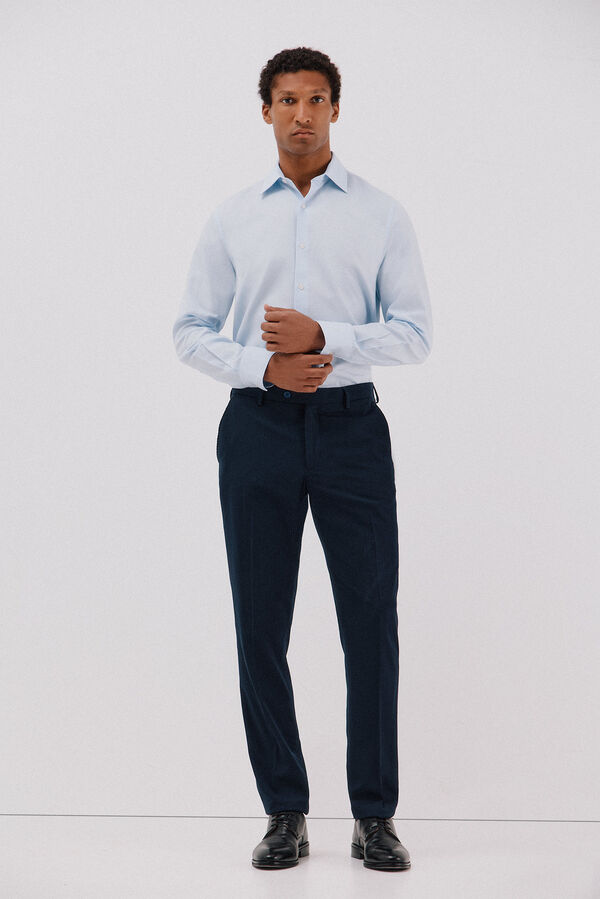 Cortefiel Camisa de vestir de pata de gallo de algod&oacute;n tencel Azul