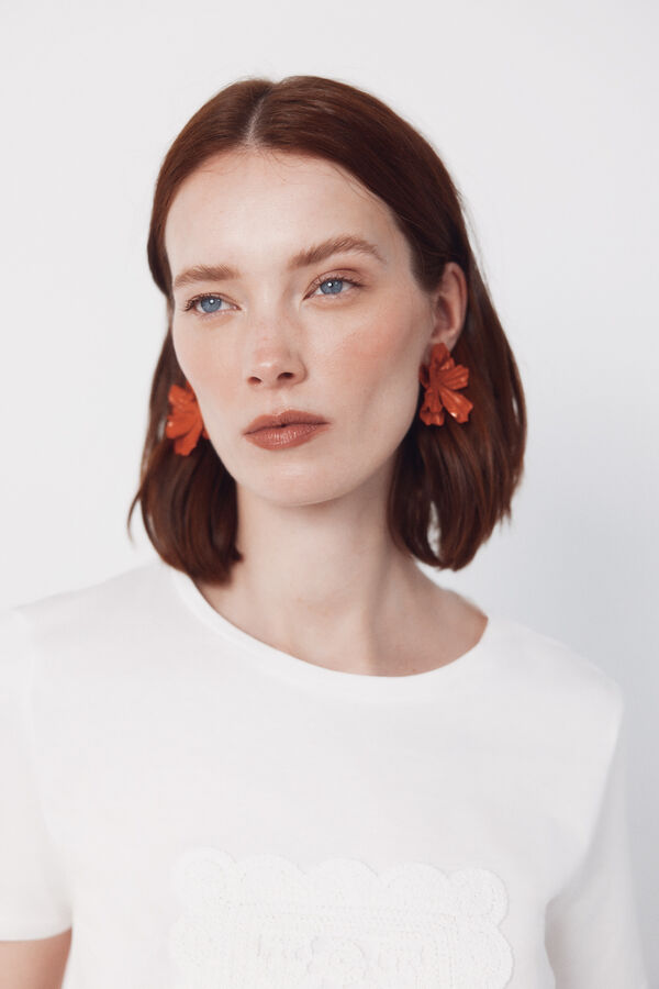 Cortefiel Playera con parche de crochet Blanco