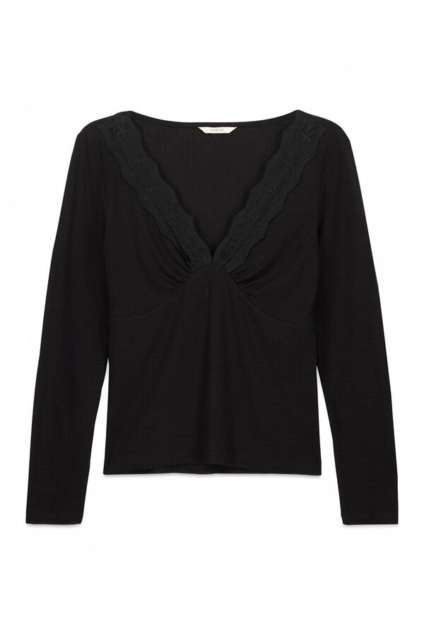 Slowlove Top con estructura y detalle de blonda Negro