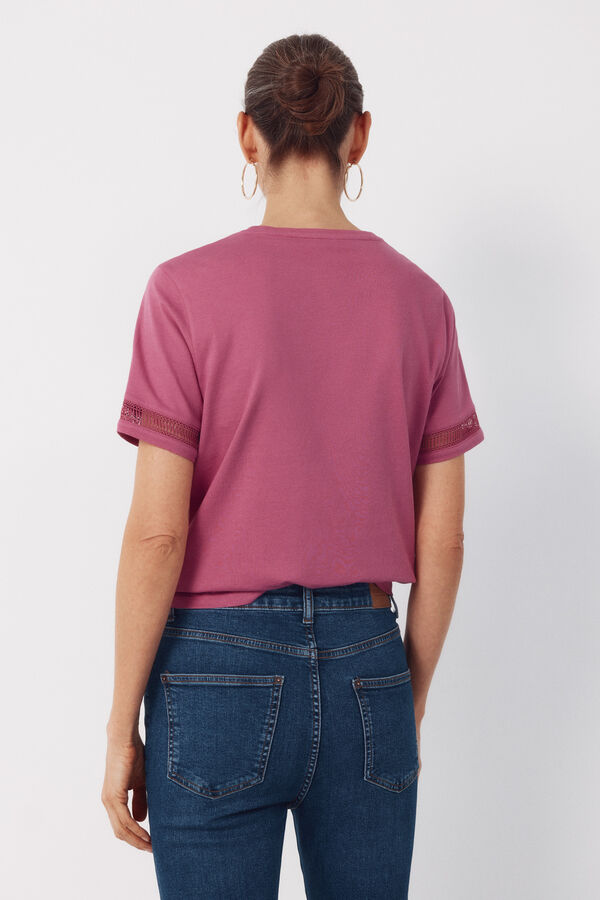 Cortefiel Playera con detalle de vainicas Fucsia