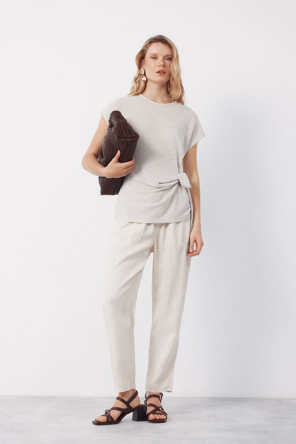 Cortefiel Pantalones fluidos de tencel Beige