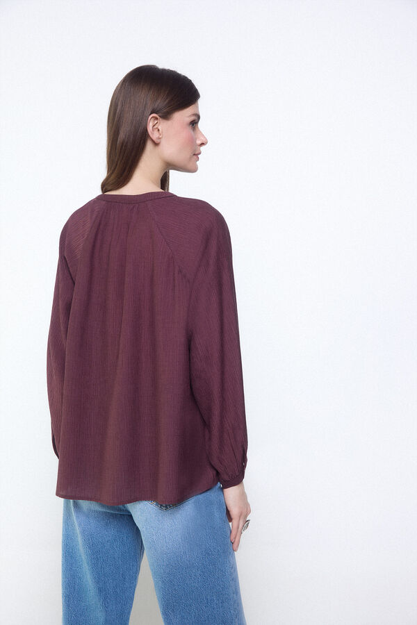 Slowlove Blusa fluida plisada Vino