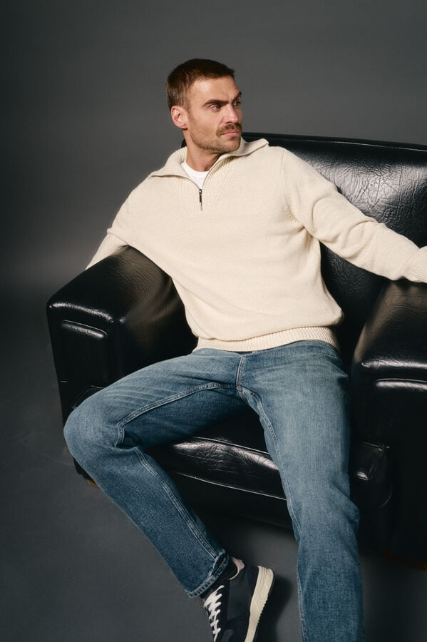 OOTO Jersey cuello polo cremallera algod&oacute;n Beige