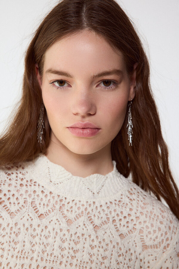 Slowlove Su&eacute;ter de punto calado cuello perkins Marfil