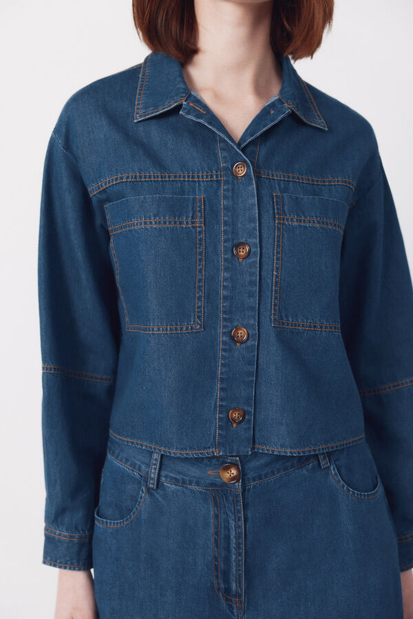 Cortefiel Camisa de mezclilla suave Azul