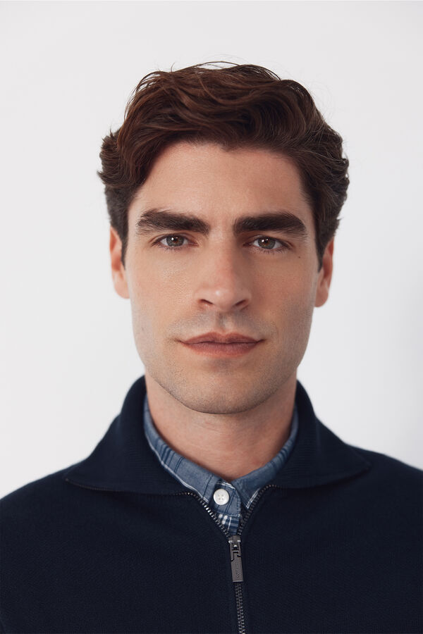 Cortefiel C&aacute;rdigan algod&oacute;n cremallera cuello polo Azul marino