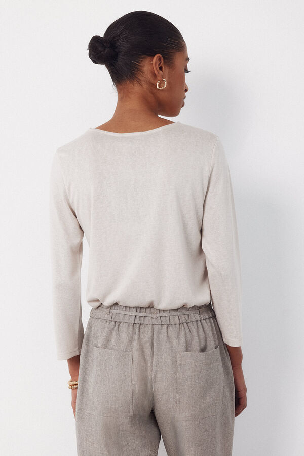 Cortefiel Playera con detalle de vainicas Beige