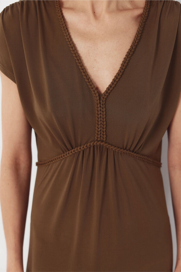 Cortefiel Vestido estampado de trenza Kaki