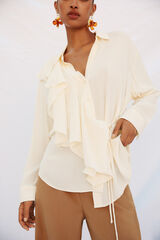 Cortefiel Camisa de manga larga con volante Blanco