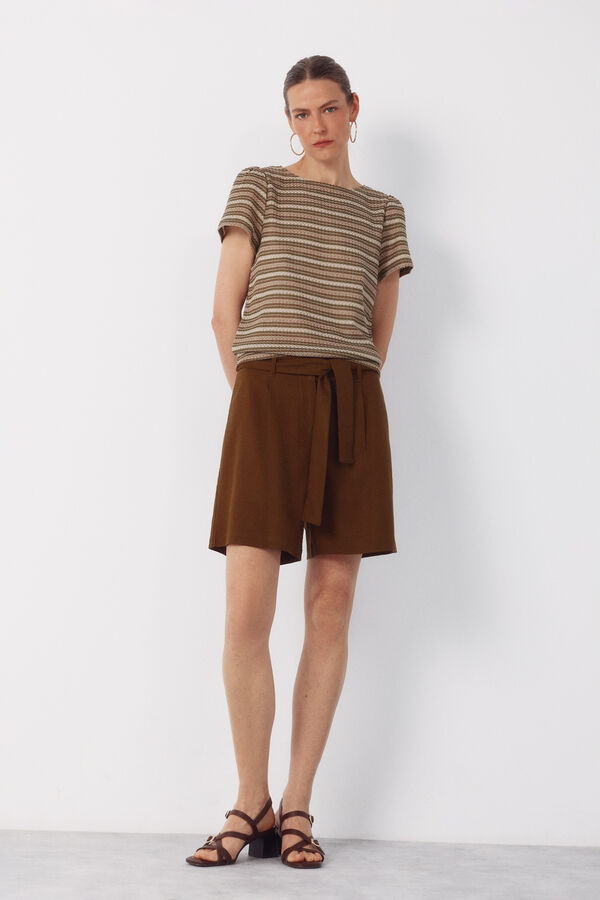 Cortefiel Pantal&oacute;n bermuda de lino Kaki