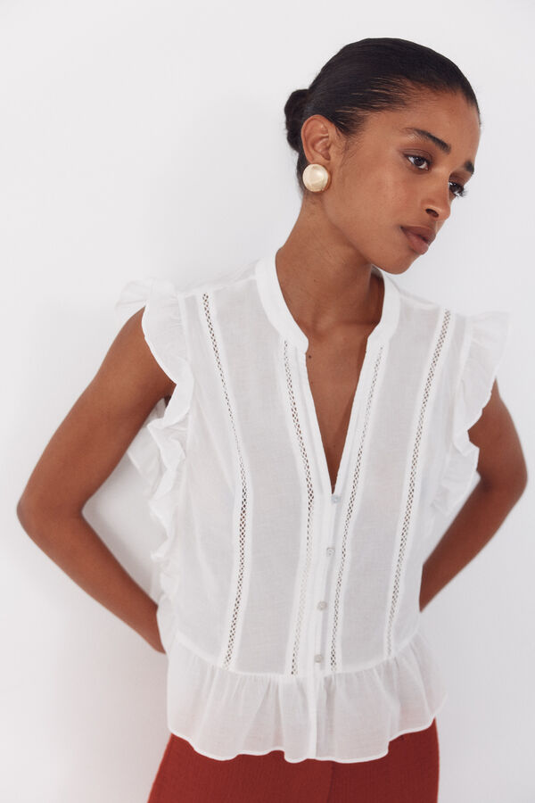 Cortefiel Blusa con volante Blanco