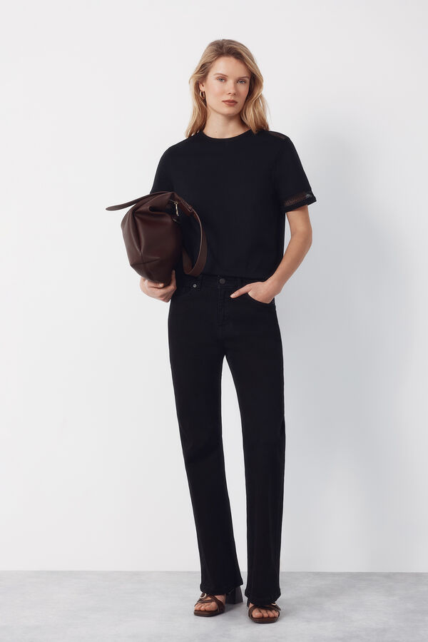 Cortefiel Playera con detalle de vainicas Negro