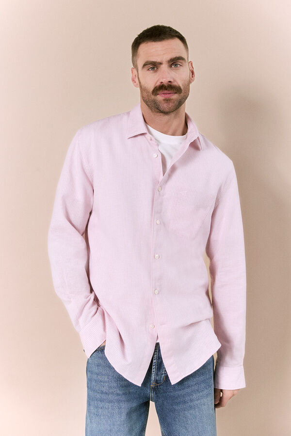 OOTO Camisa algod&oacute;n lino rayas Rosa