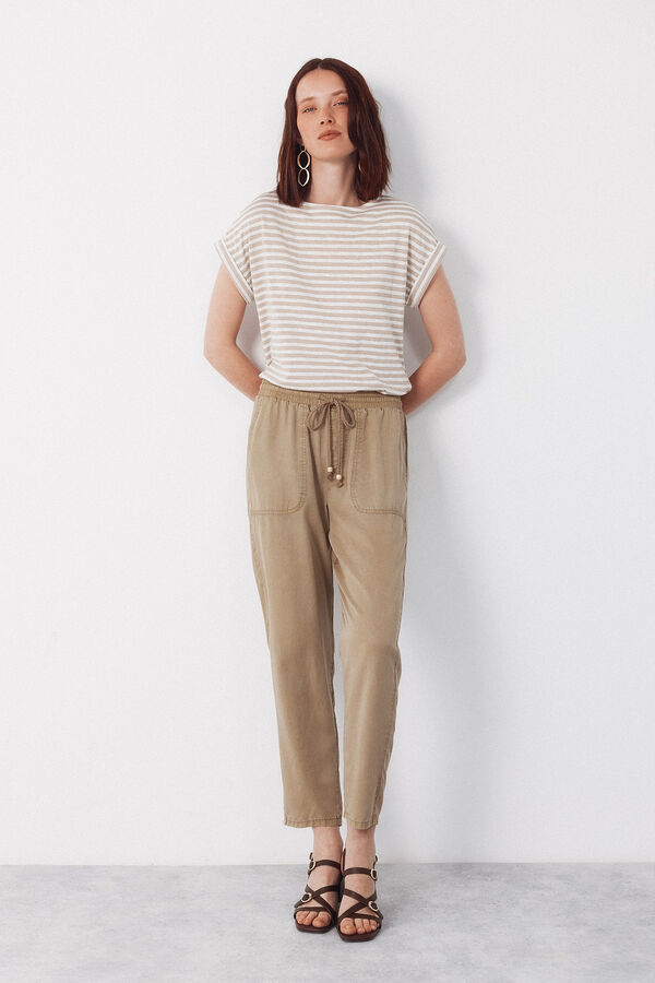 Cortefiel Pantalones fluidos de tencel Kaki