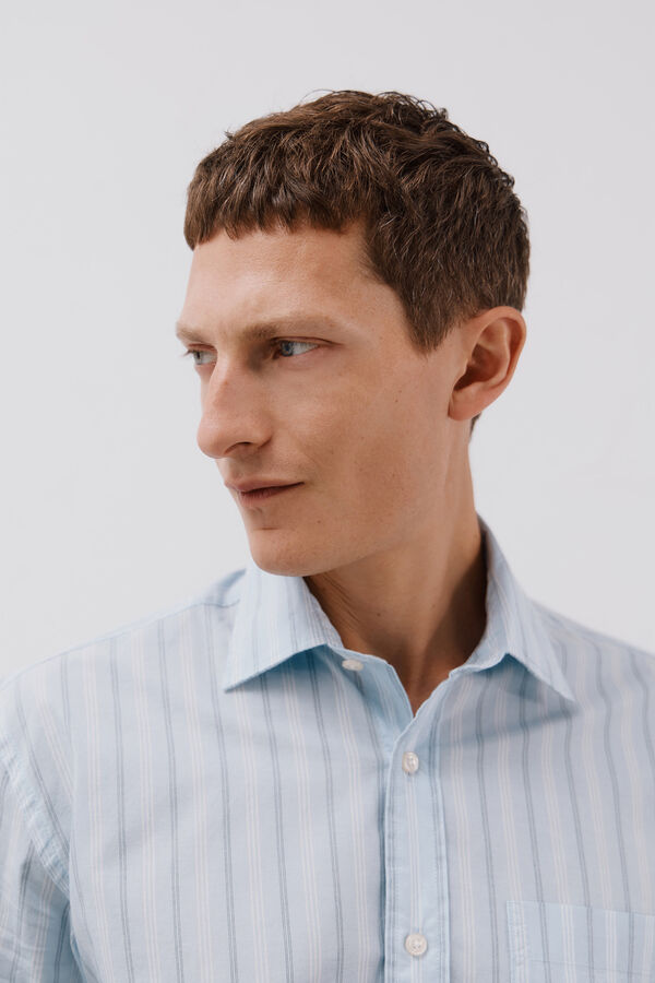 Cortefiel Camisa de popel&iacute;n a rayas Azul