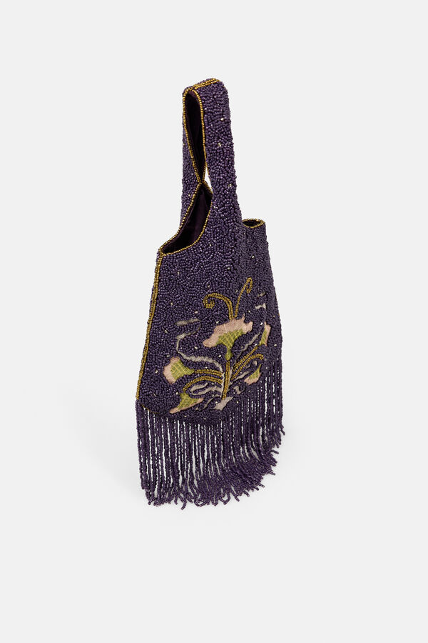 Hoss Intropia Nerea. Bolsa bordada con flecos Estampado morado