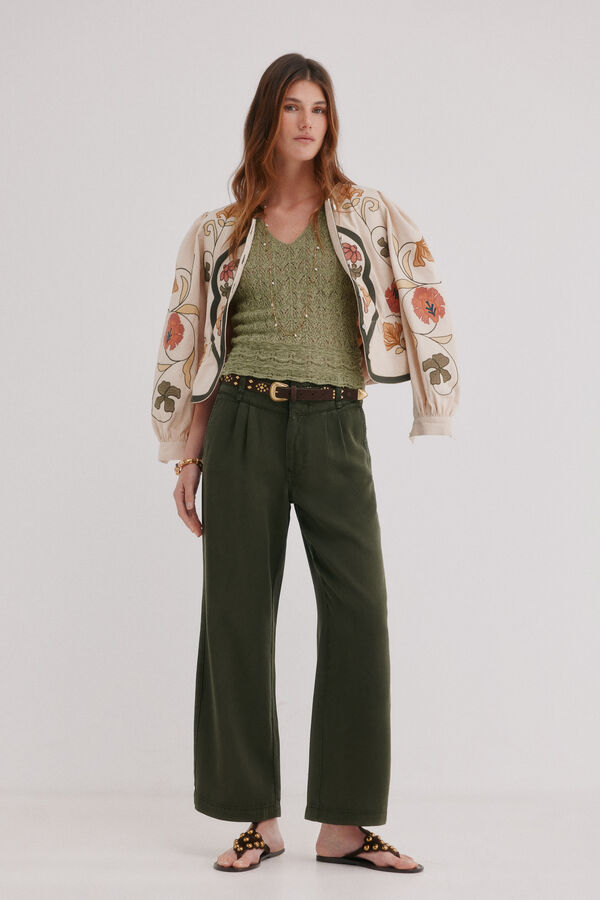 Hoss Intropia Paris. Pantal&oacute;n flu&iacute;do Kaki
